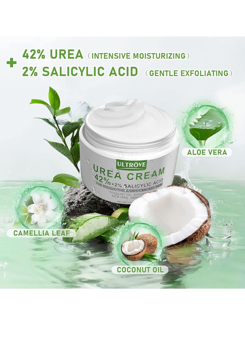 Urea Cream 42% - 2% Salicylic Acid Foot Moisturizer - Callus & Dead Skin Remover, Repairing Foot File, 3.5 oz