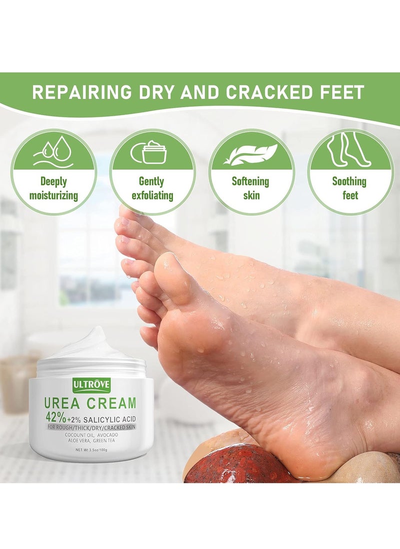 Urea Cream 42% - 2% Salicylic Acid Foot Moisturizer - Callus & Dead Skin Remover, Repairing Foot File, 3.5 oz