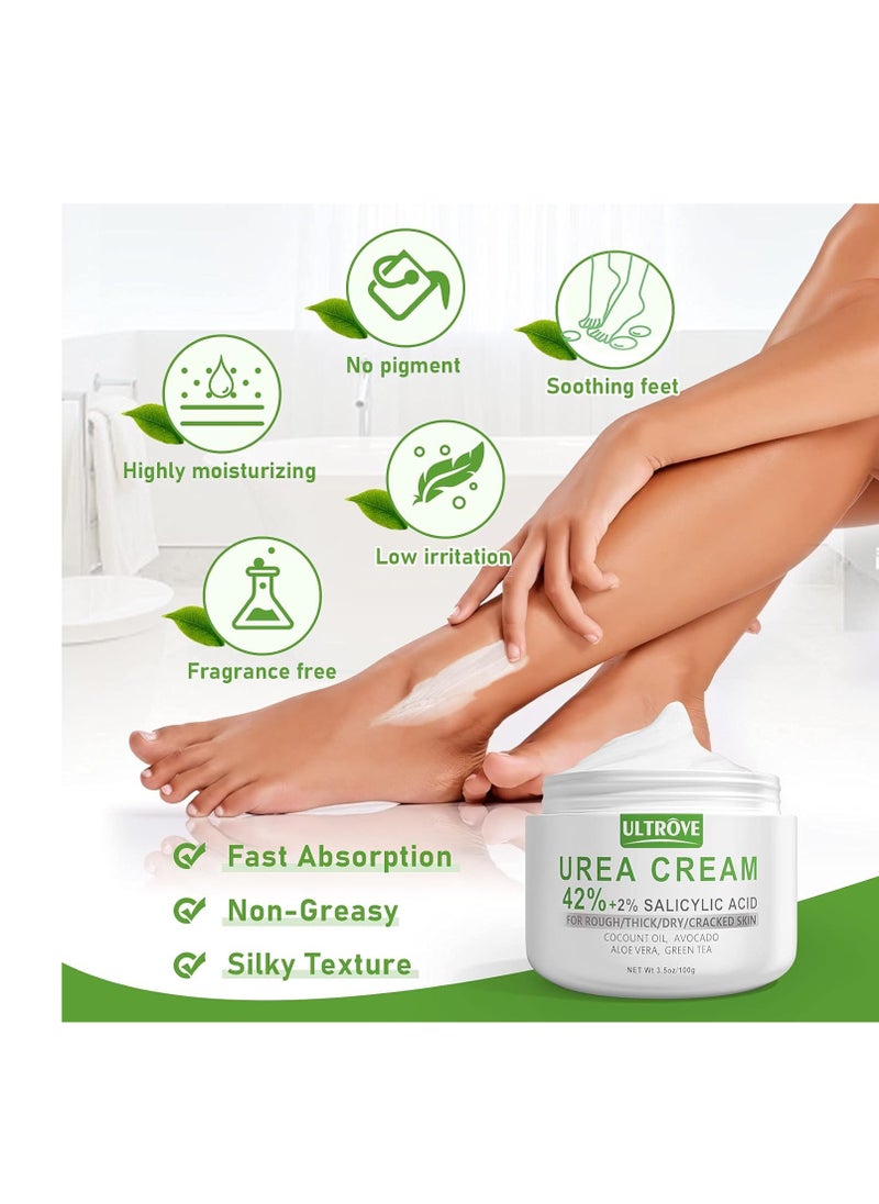 Urea Cream 42% - 2% Salicylic Acid Foot Moisturizer - Callus & Dead Skin Remover, Repairing Foot File, 3.5 oz