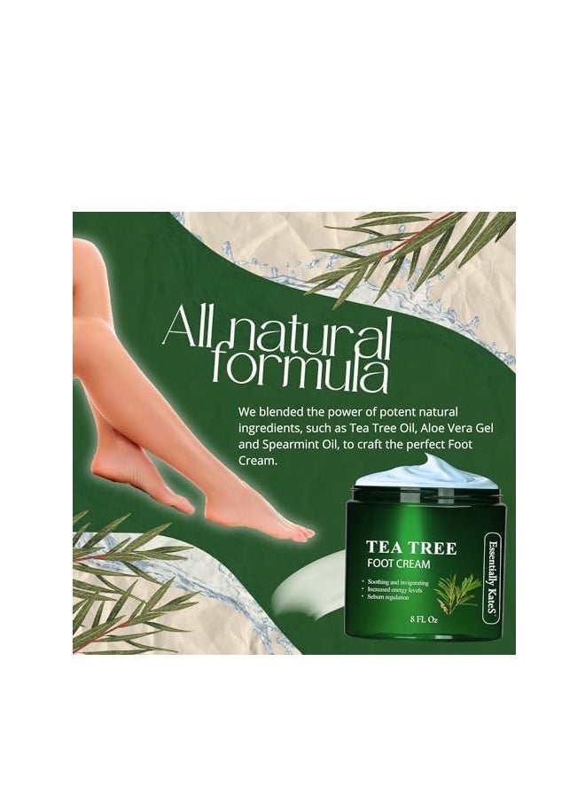 Tea Tree Oil Foot Cream 8 Fl Oz - Toe Nails, Athletes Foot, Ringworms, Jock Itch, Foot Odor, and Soothes Itching Skin and Feet - Cracked Heels and Itchy Skin.