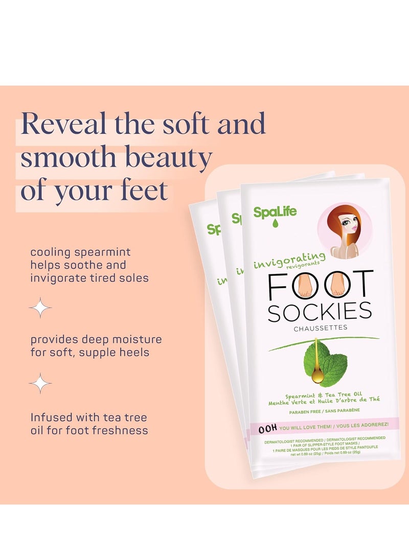 SpaLife Softening Care Foot Sockies (8-Pack) - Spearmint & Tea Tree Oil, Exfoliating Pack for Healthy Feet, Intensive Repair, Callus Remover Sockies, Dry Skin Solution, Moisturizing Foot Treatment