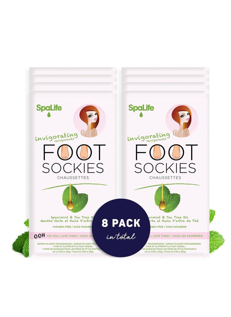 SpaLife Softening Care Foot Sockies (8-Pack) - Spearmint & Tea Tree Oil, Exfoliating Pack for Healthy Feet, Intensive Repair, Callus Remover Sockies, Dry Skin Solution, Moisturizing Foot Treatment