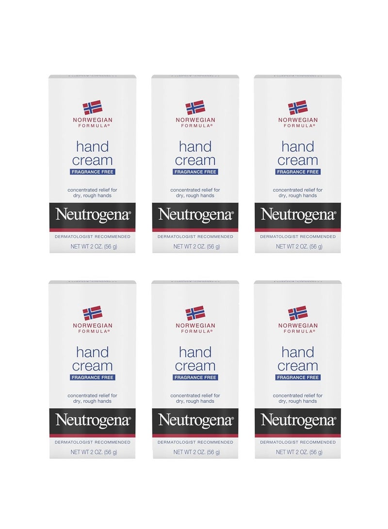 Norwegian Formula Moisturizing Hand Cream Formulated with Glycerin for Dry, Rough Hands, Fragrance-Free Intensive Hand Lotion, 2 oz, Pack of 6 566 gramsgrams