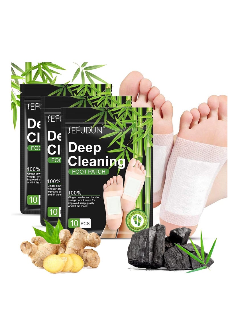 30PCS Deep Cleansing Foot Pads, Adhesive Sheets for Foot and Body Care Better, Natural Ginger Powder Bamboo Vinegar Foot Patches for Pain Relief, Relieve Stress, Relaxation