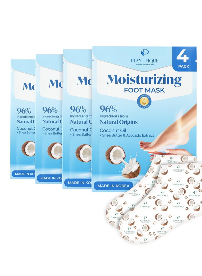 PLANTIFIQUE Korean Foot Mask Moisturizing 4 Pairs Box for Dry & Cracked Feet - Hydrating Socks for Soft Heels - Intense Moisturizing and Repairing Dry Rough Skin - Foot Spa - Happy Feet Mask