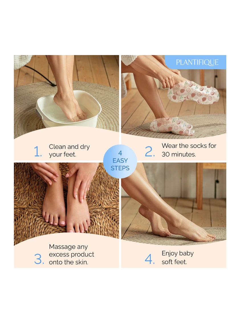 PLANTIFIQUE Korean Foot Mask Moisturizing 4 Pairs Box for Dry & Cracked Feet - Hydrating Socks for Soft Heels - Intense Moisturizing and Repairing Dry Rough Skin - Foot Spa - Happy Feet Mask