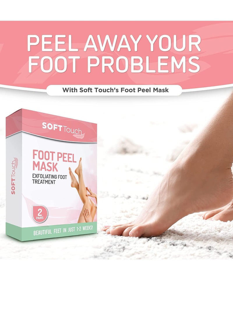 Soft Touch Foot Peel Mask - Pack of 2 Feet Peeling Masks for Dry, Cracked Heels & Calluses - Exfoliating Foot Mask Peel for Baby Soft Skin (Original)
