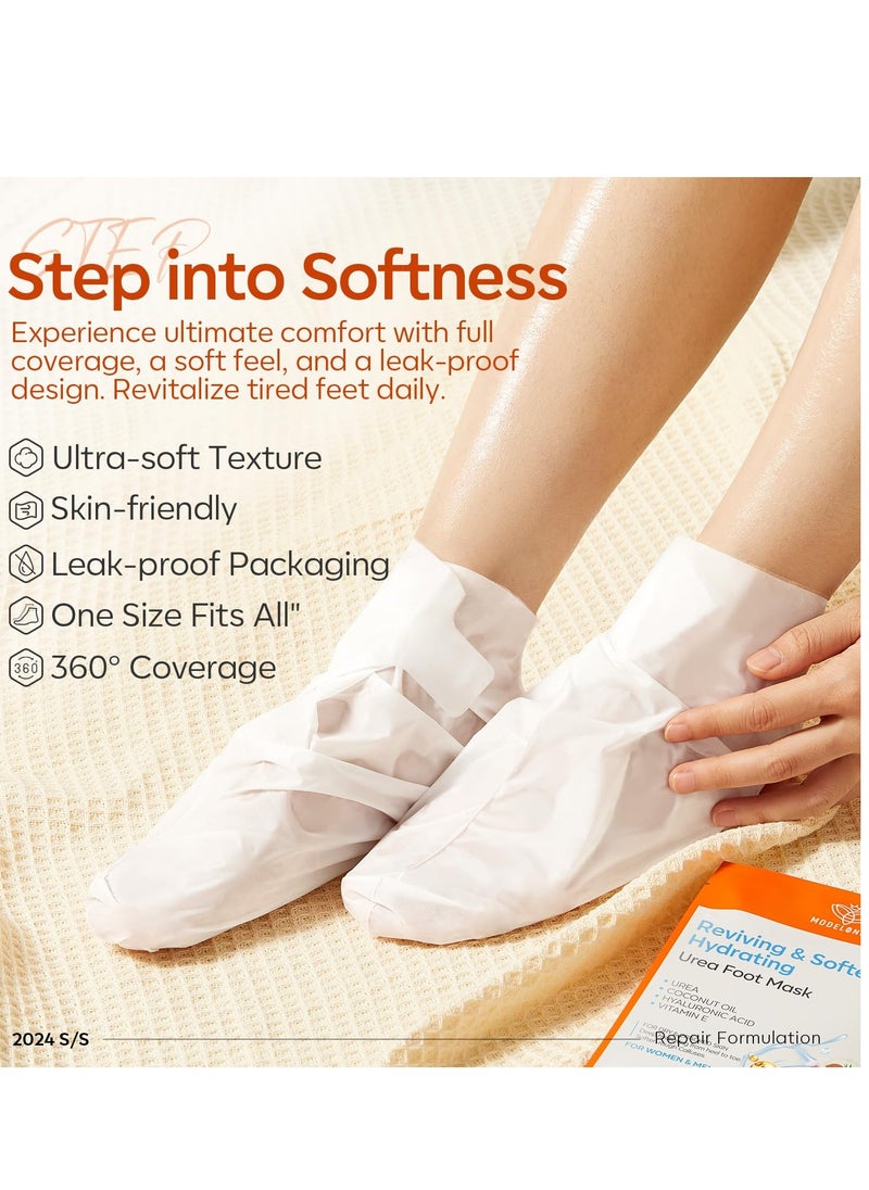 modelones 6 Pairs Hydrating Foot Mask for Dry Cracked Feet, Deep Moisturizing with Urea + Coconut Oil + Hyaluronic Acid+ Vitamin E, Foot Care for Women and Men, Soft Smooth Feet