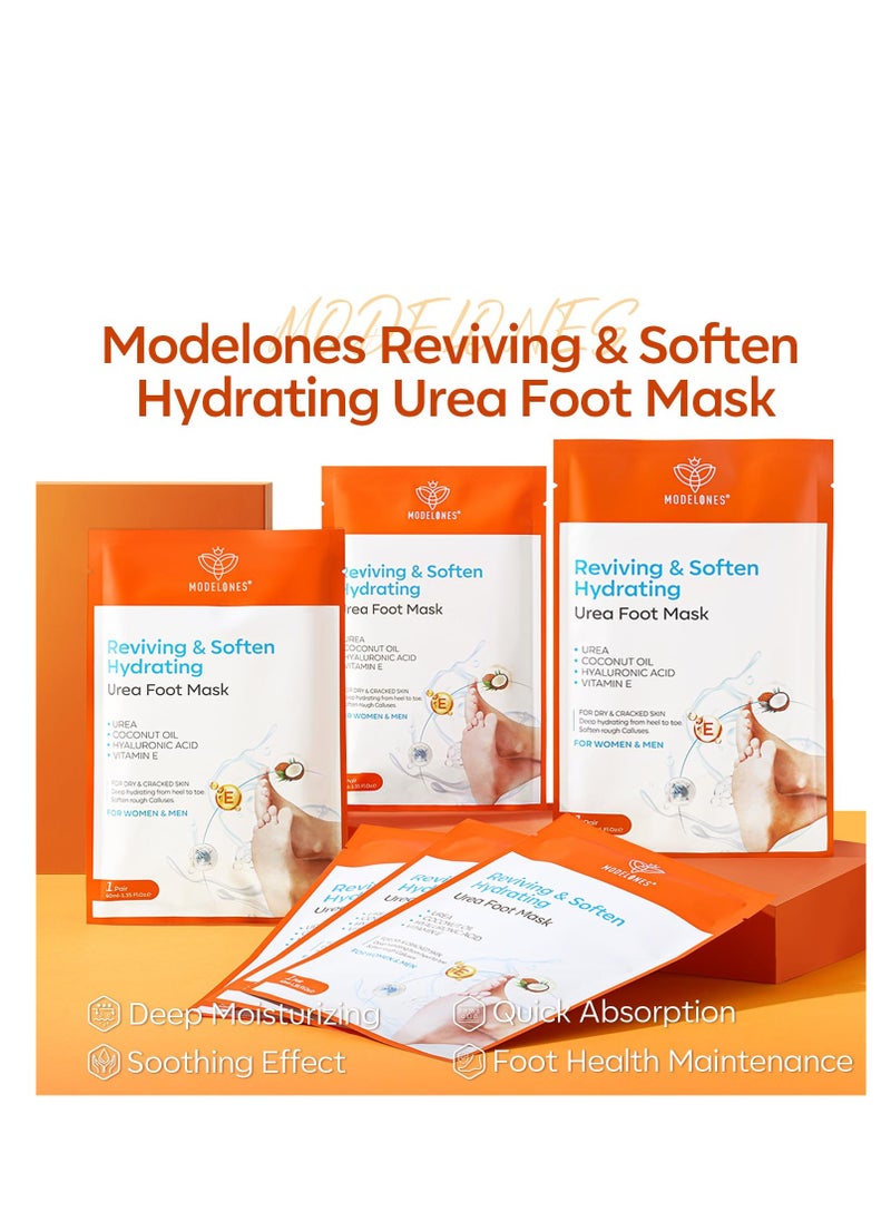 modelones 6 Pairs Hydrating Foot Mask for Dry Cracked Feet, Deep Moisturizing with Urea + Coconut Oil + Hyaluronic Acid+ Vitamin E, Foot Care for Women and Men, Soft Smooth Feet