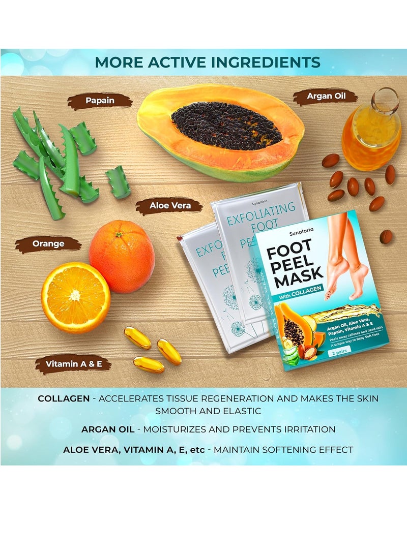 Foot Peeling Mask for Dead Skin Remover & Deep Moisturize | 2 Pairs | Dermatologically Tested - Foot Peel Mask for Dry Cracked Feet - Foot Mask make Soft Baby Feet for Men & Women | Aloe Vera