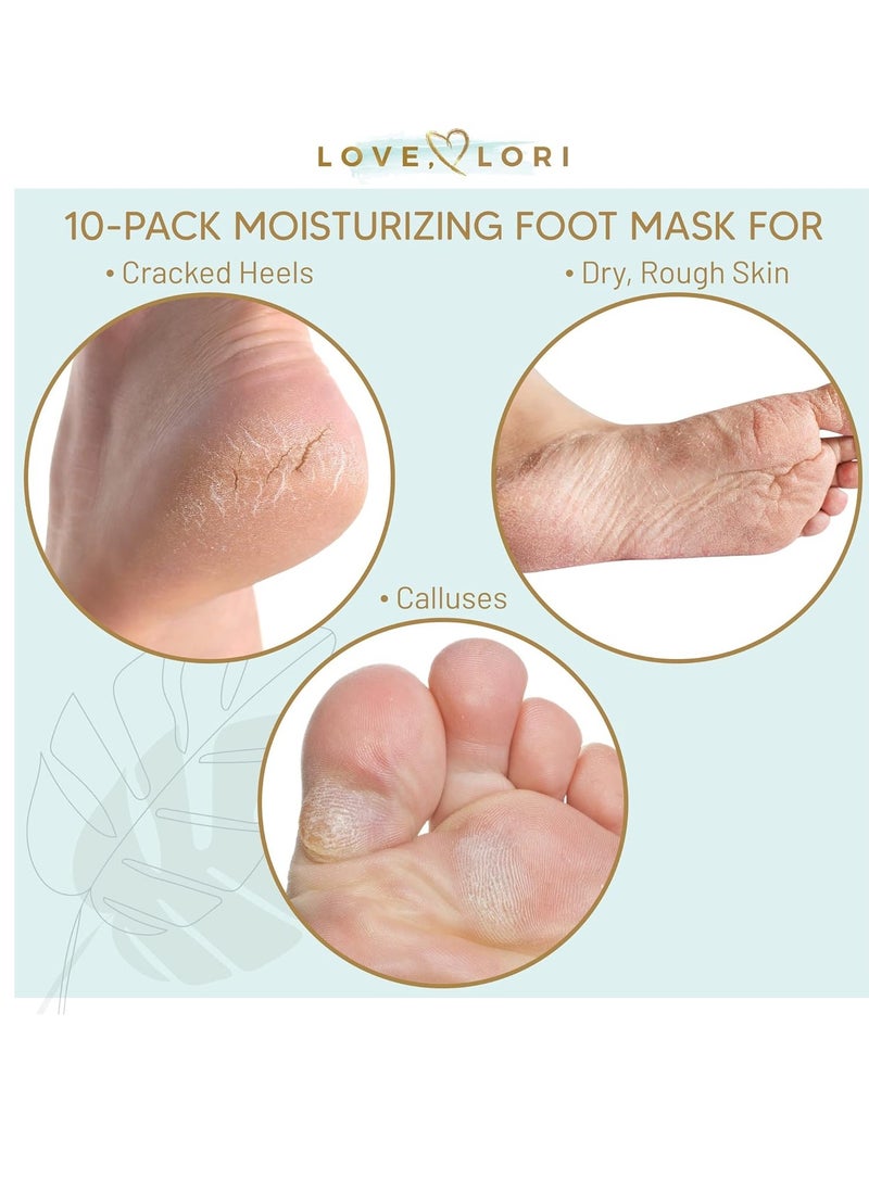 Foot Care Kit - Effective Foot Mask for Rough Cracked, Dry Feet - Foot Spa Kit of 10 Moisturizing Socks