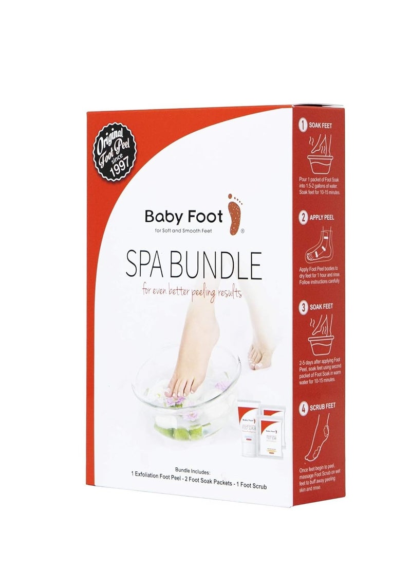 Baby Foot Spa Bundle - Original Exfoliant Foot Peel + 2 Foot Soaks and 1 Foot Scrub - Baby Feet Smoothening Foot Peel, Soak and Scrub - Citrus scent - Baby Soft Foot Exfoliation Bundle Set