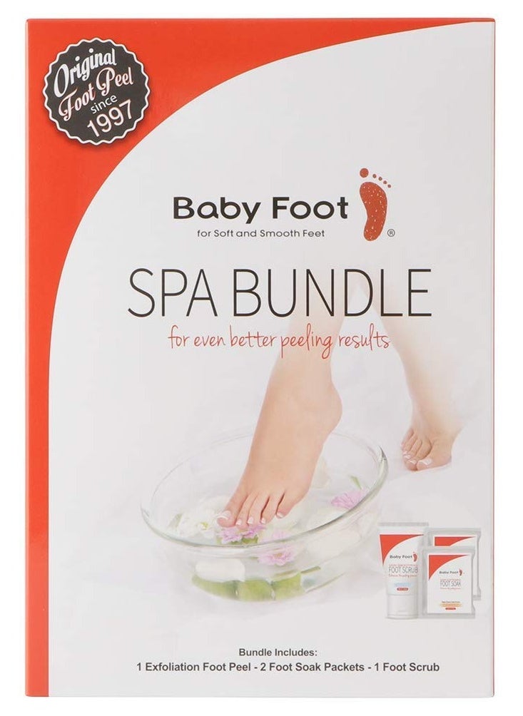 Baby Foot Spa Bundle - Original Exfoliant Foot Peel + 2 Foot Soaks and 1 Foot Scrub - Baby Feet Smoothening Foot Peel, Soak and Scrub - Citrus scent - Baby Soft Foot Exfoliation Bundle Set