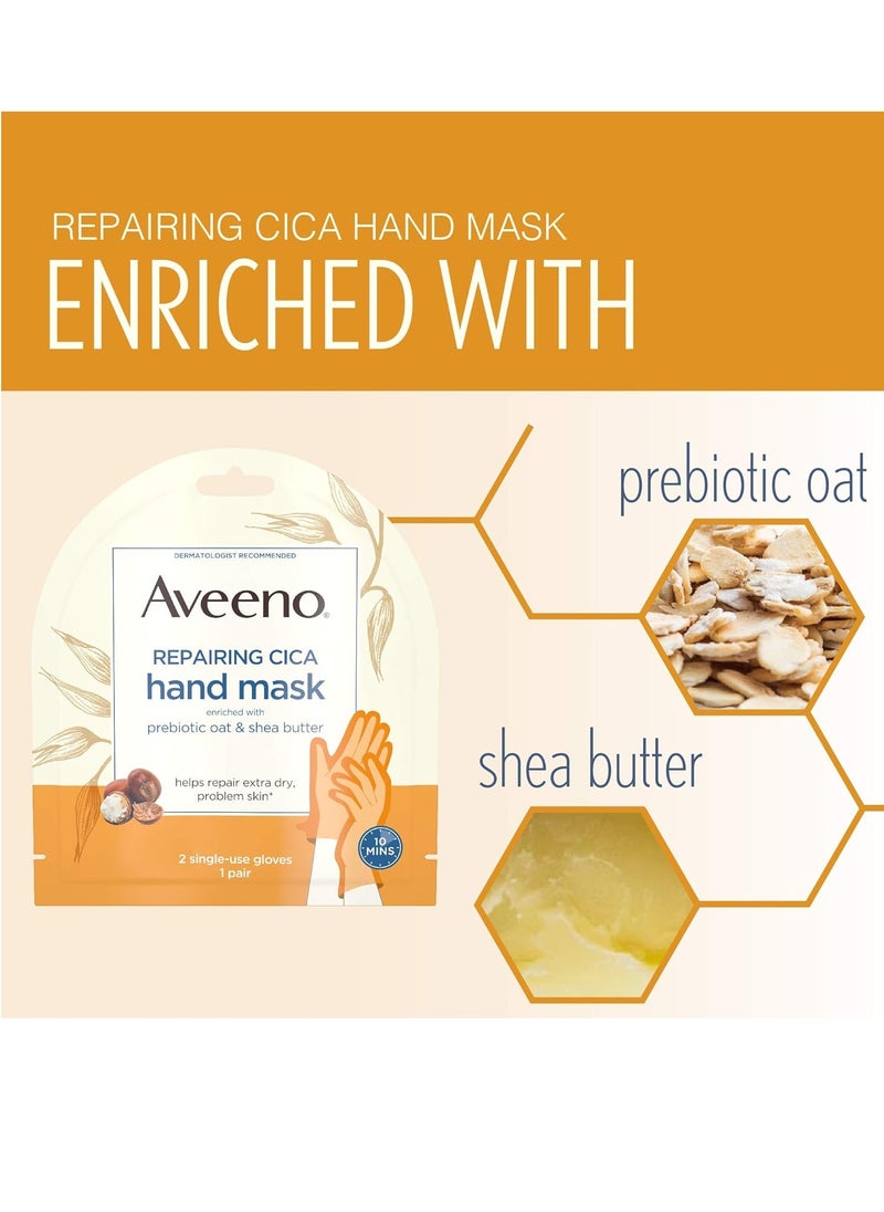 Aveeno Repairing CICA Foot Mask & Hand Mask with Prebiotic Oat and Shea Butter, for Extra Dry Skin, 1 ea