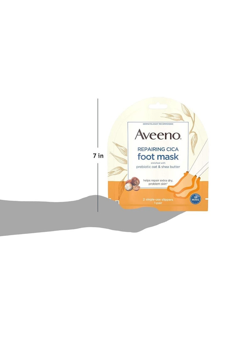 Aveeno Repairing CICA Foot Mask & Hand Mask with Prebiotic Oat and Shea Butter, for Extra Dry Skin, 1 ea