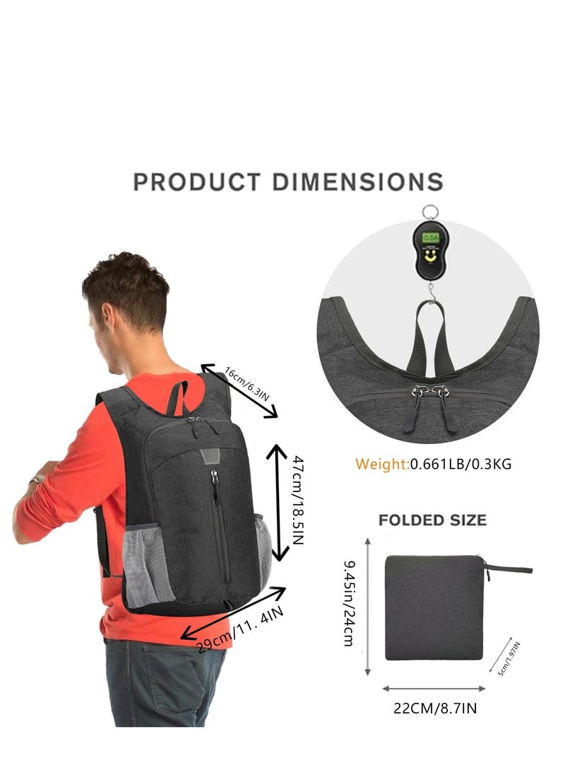 Foldable Backpack Water Resistant Lightweight Packable, Ideal for Hiking Travel Outdoor, Compact and Durable Backpack for Men and Women, Black