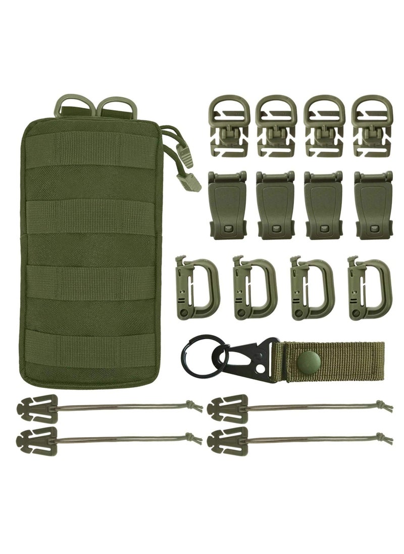 18 Pcs Molle Accessories, Molle Tactical Accessories Kit D-Ring Locking Gear Clip Attachments Clips  & Straps for 1 inch Webbing Strap Tactical Backpack (Green)