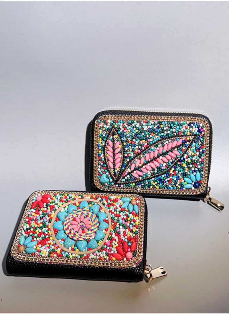 2024 New Arrival Ethnic Vintage Handcrafted Rice Bead Clutch Wallet