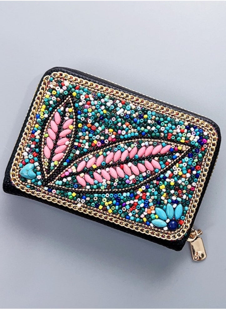 2024 New Arrival Ethnic Vintage Handcrafted Rice Bead Clutch Wallet