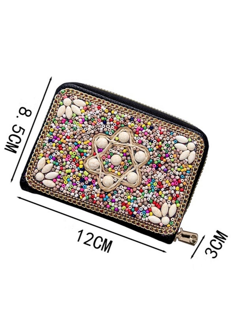 2024 New Arrival Ethnic Vintage Handcrafted Rice Bead Clutch Wallet