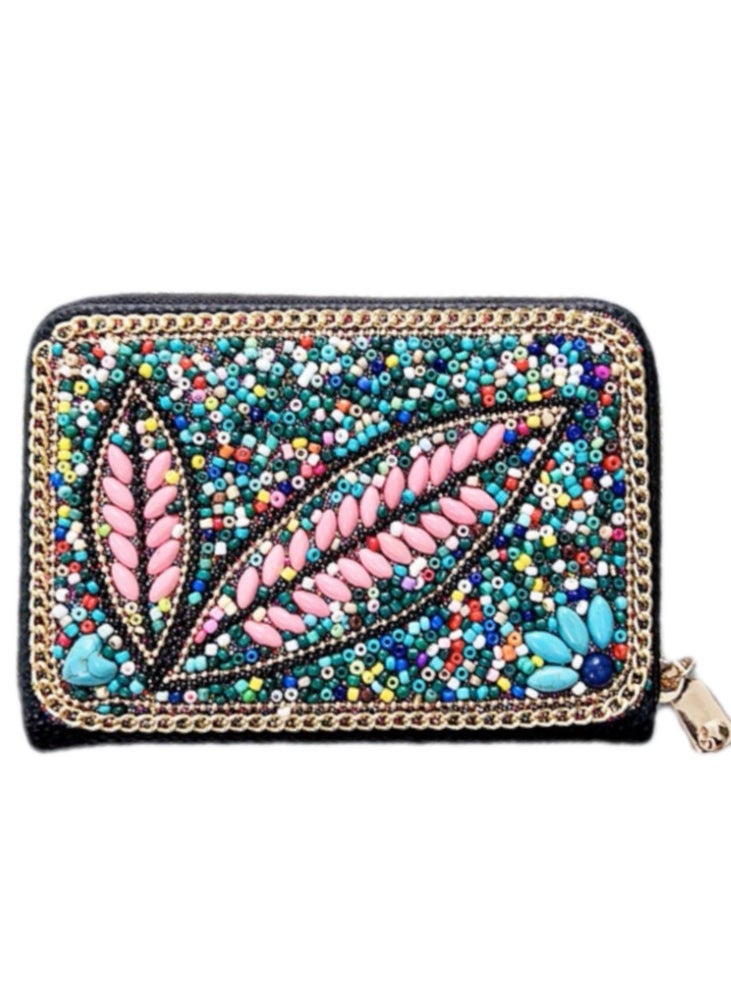 2024 New Arrival Ethnic Vintage Handcrafted Rice Bead Clutch Wallet