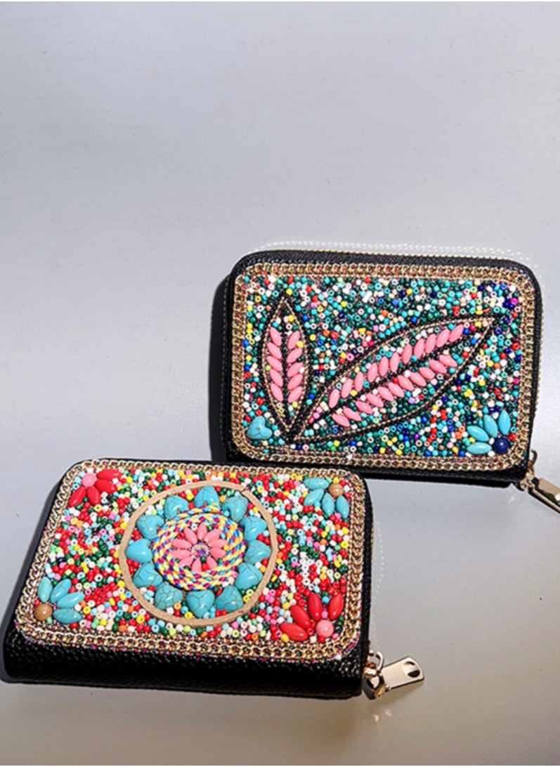 2024 New Arrival Ethnic Vintage Handcrafted Rice Bead Clutch Wallet