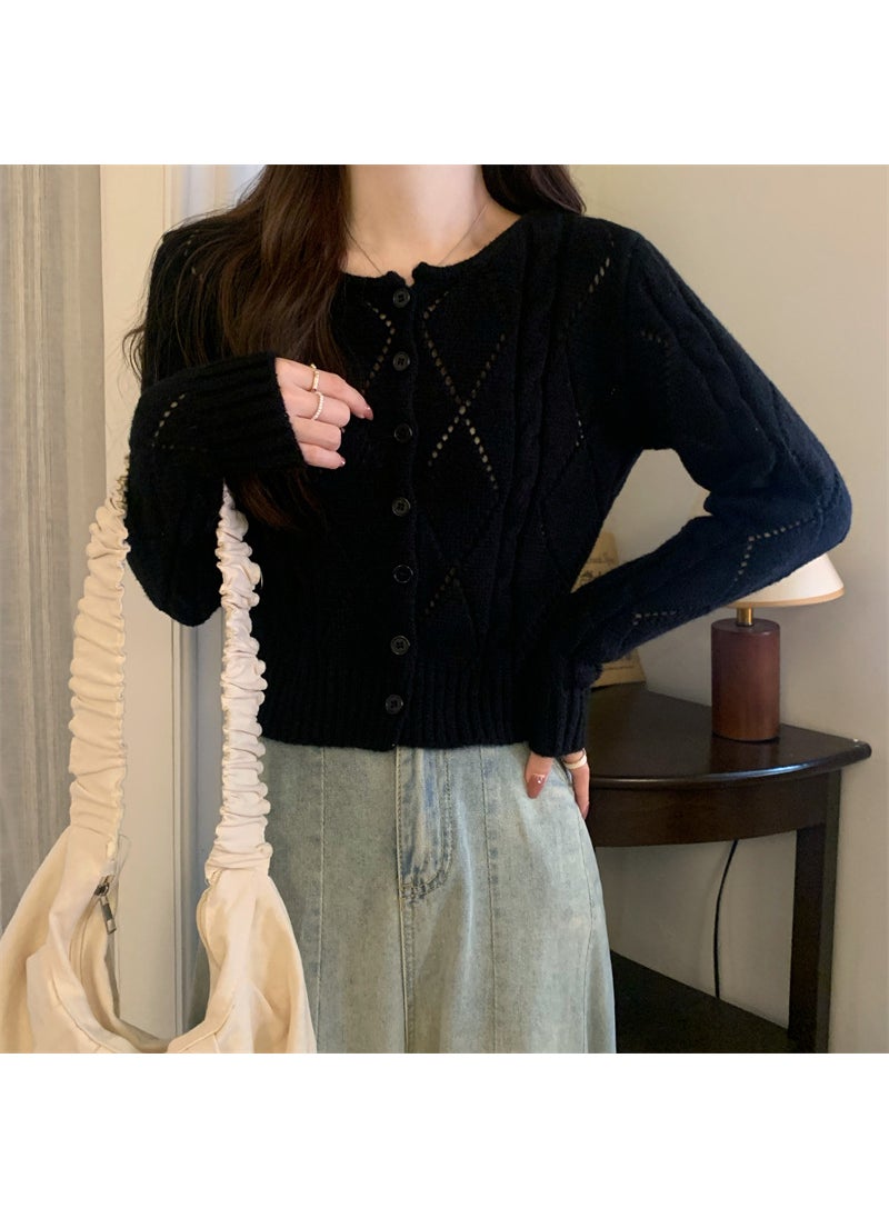 2024 Chic Hollow Out Cardigan for Women Black