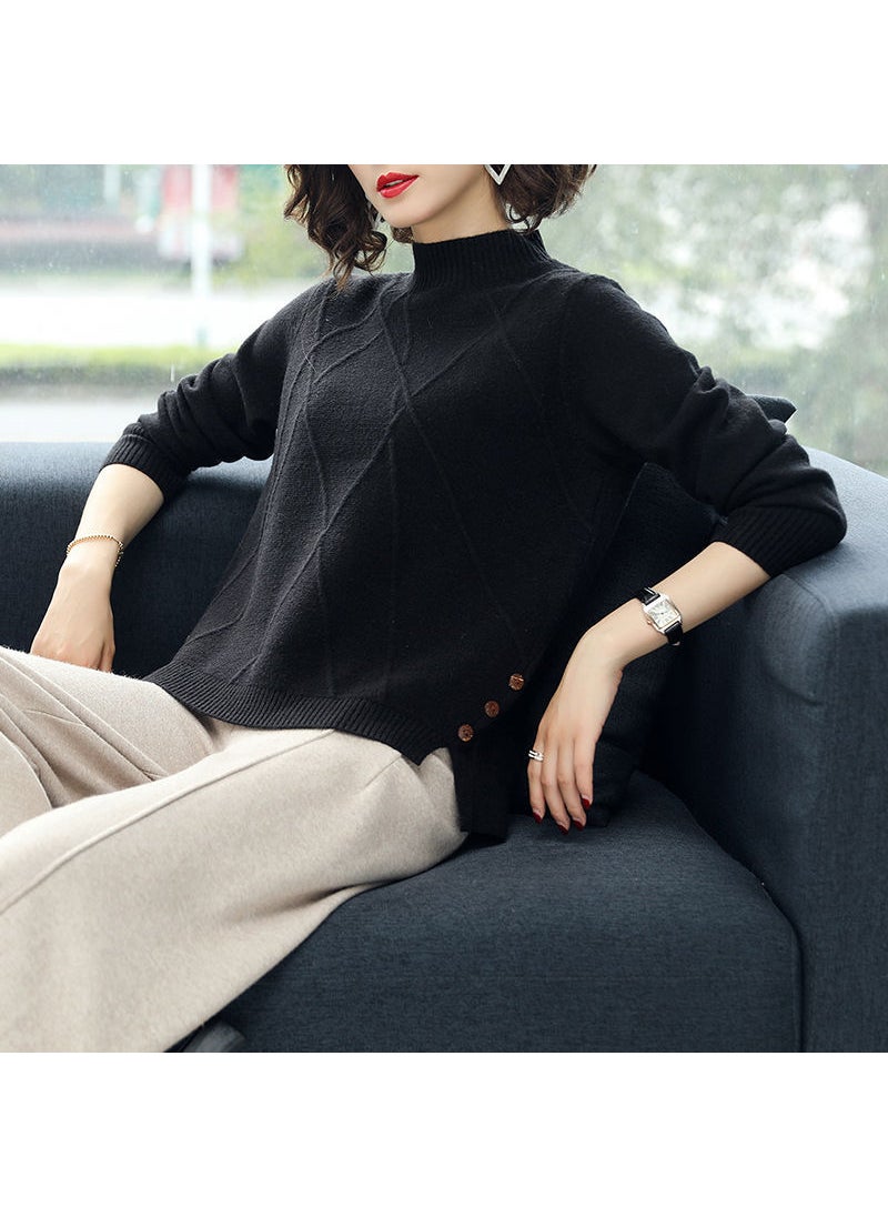 2023 Autumn Winter Trendy Womens Turtleneck Sweater 545 Black