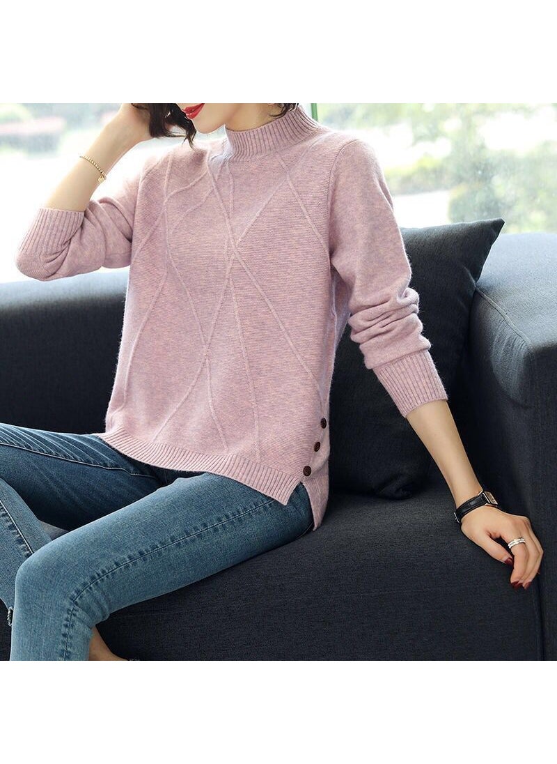 2023 Autumn Winter Trendy Womens Turtleneck Sweater 545 pink