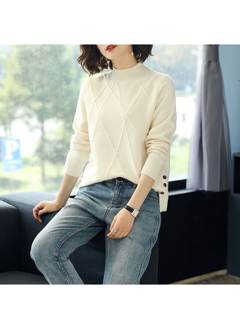 2023 Autumn Winter Trendy Womens Turtleneck Sweater 545 creamy-white