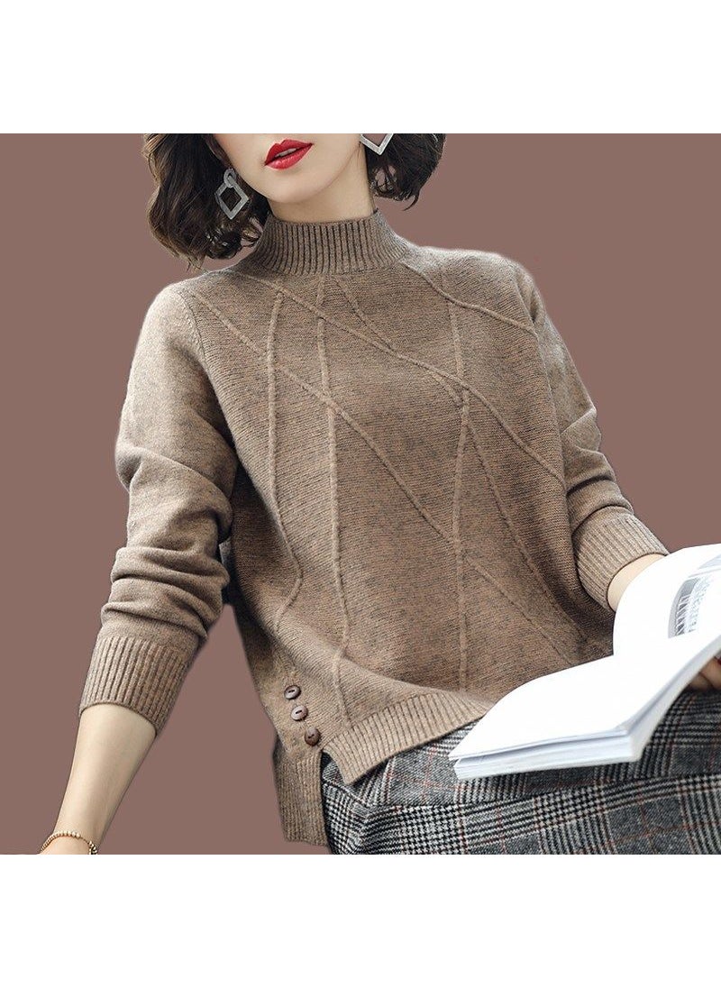 2023 Autumn Winter Trendy Womens Turtleneck Sweater 545 Brown