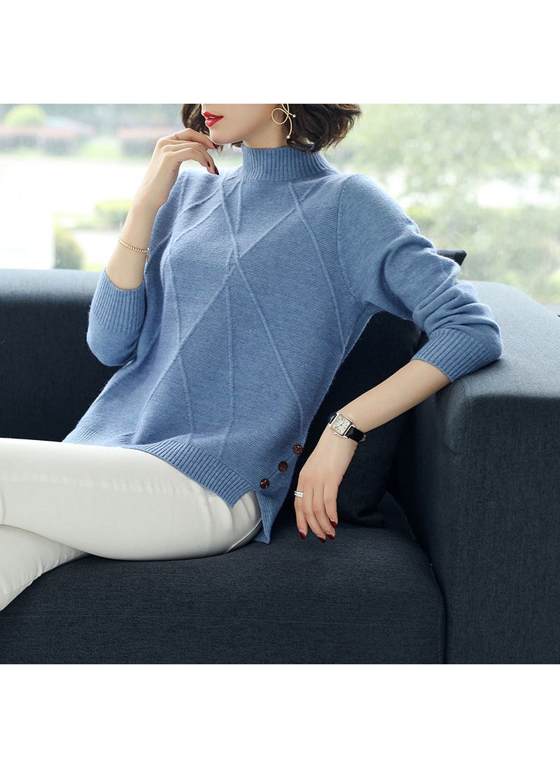 2023 Autumn Winter Trendy Womens Turtleneck Sweater 545 Blue