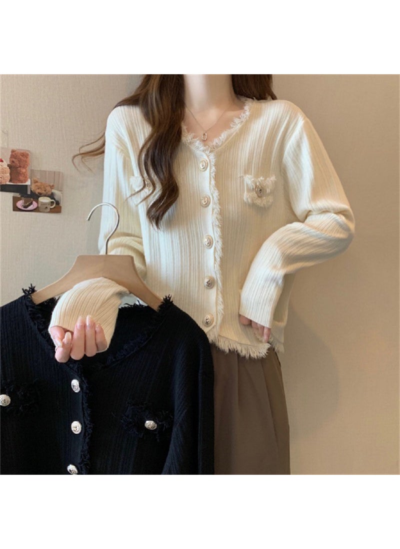 Korean Autumn Winter Chic V-Neck Cardigan Sweater White