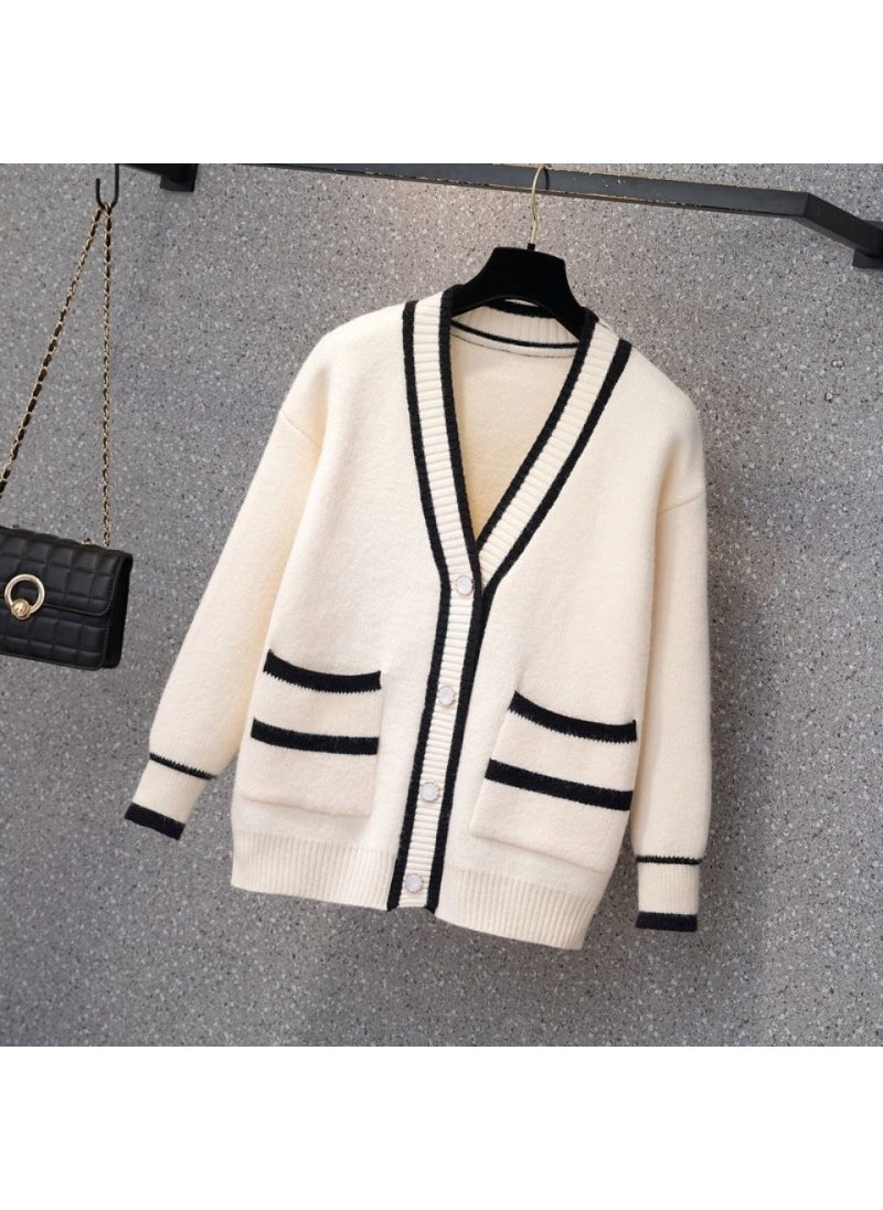 2023 Chic Cardigan Knitwear Ladies Loose Fit Korean-style All-match Sweater White