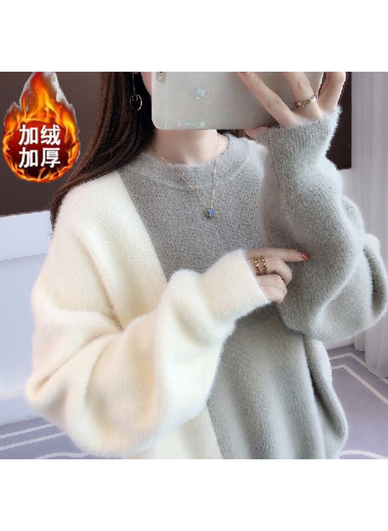 Thick Plush Velvet Sweater Women Autumn Korean Style Gray fleece-lined thickened