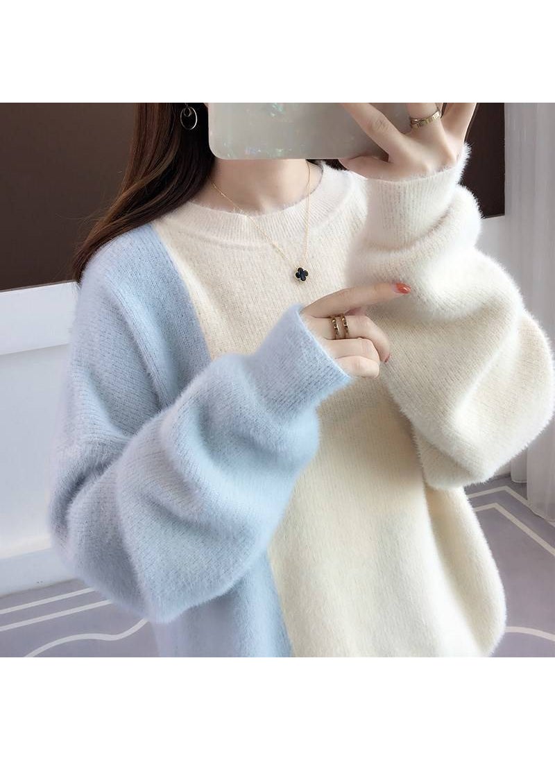 Thick Plush Velvet Sweater Women Autumn Korean Style Blue