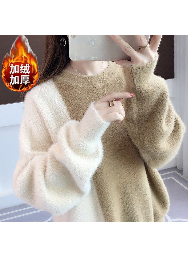 Thick Plush Velvet Sweater Women Autumn Korean Style Camel fleece-lined thickened