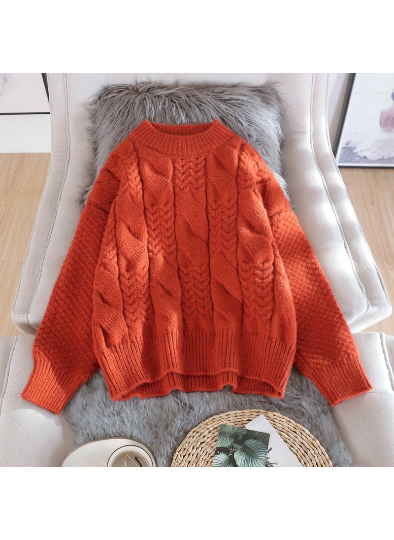 Thick Fleece Womens Pullover Sweater Autumn Winter Knitwear 1441 Orange