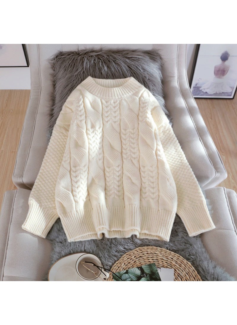 Thick Fleece Womens Pullover Sweater Autumn Winter Knitwear 1441 creamy-white