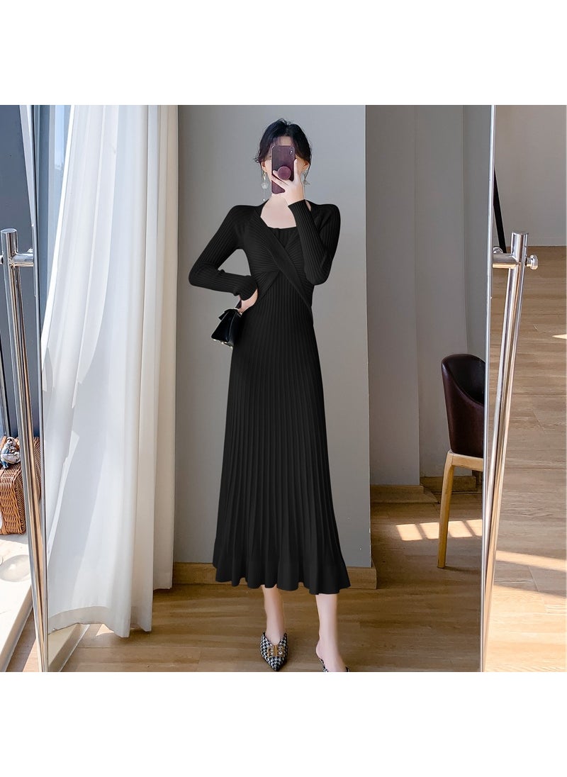 Korean Style Sweater Dress Womens Autumn/Winter Black