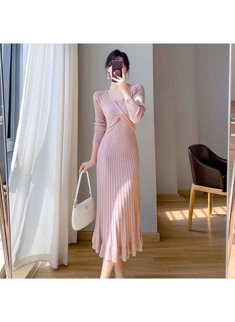 Korean Style Sweater Dress Womens Autumn/Winter Pink