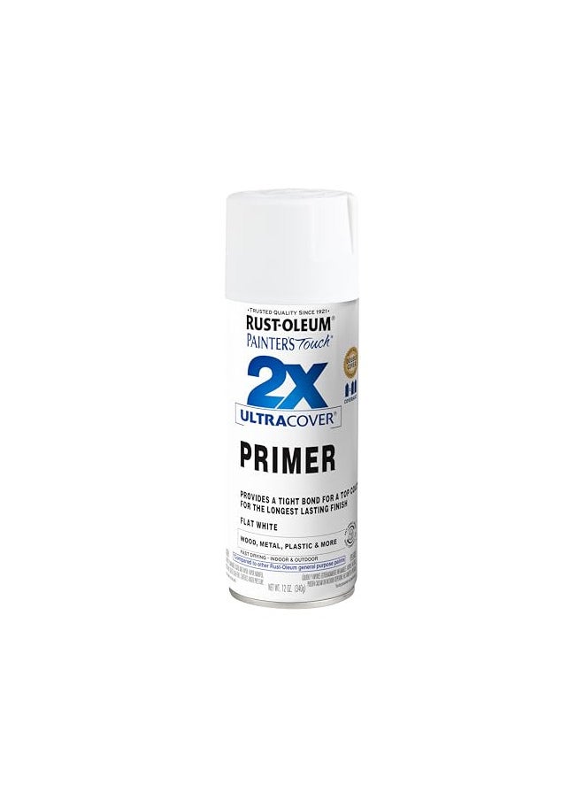Rust-Oleum 249058 Painter's Touch 2X Ultra Cover, 12 Fl Oz (Pack of 1), Flat White Primer, 12 Ounce