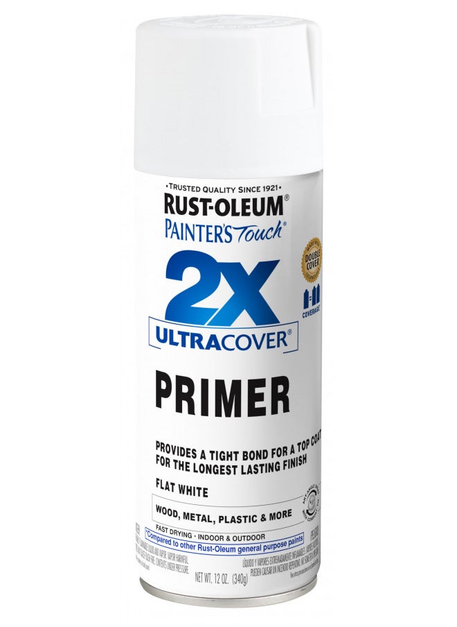 Rust-Oleum 249058 Painter's Touch 2X Ultra Cover, 12 Fl Oz (Pack of 1), Flat White Primer, 12 Ounce