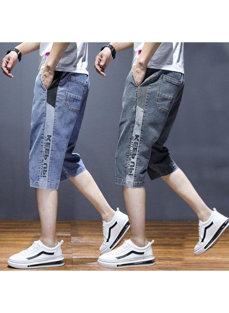 2023 Mens Denim Shorts Casual Loose Fit Black and gray