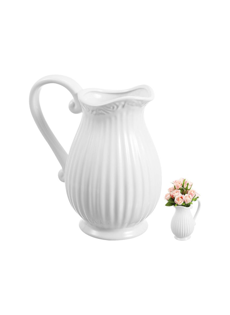 White Ceramic Pitcher Vase Bucket: French Flower Bucket Vintage Farmhouse Vase Kitchen Utensil Holder Decorative Bouquet Holder for Flower Arrangements