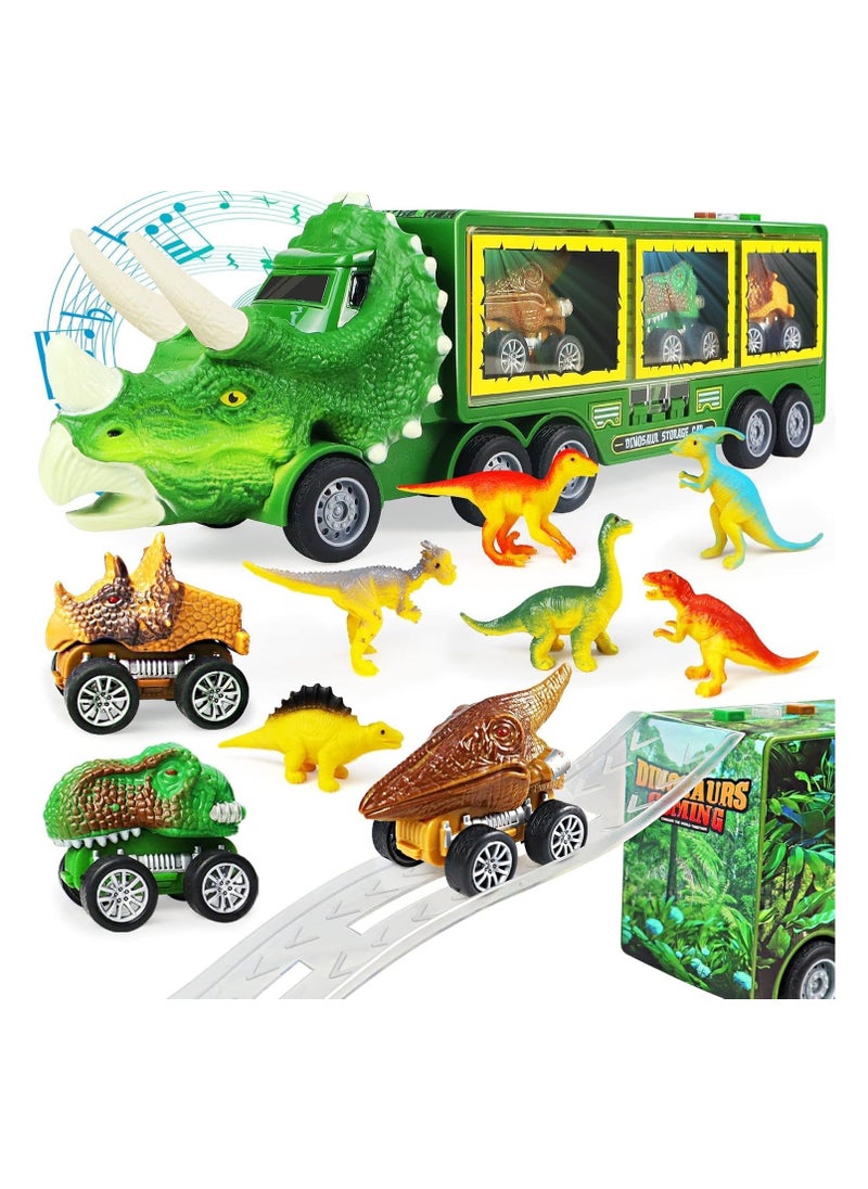 Dinosaur Toy For Boys - Dinosaur Toys Truck With Dinosaur Cars Set with Lights, Music, Sound,Dinosaur Car Launcher Track for Boys Age 3 4 5 6 7 8 Year Old/Dinosaur Kids Toys Gift