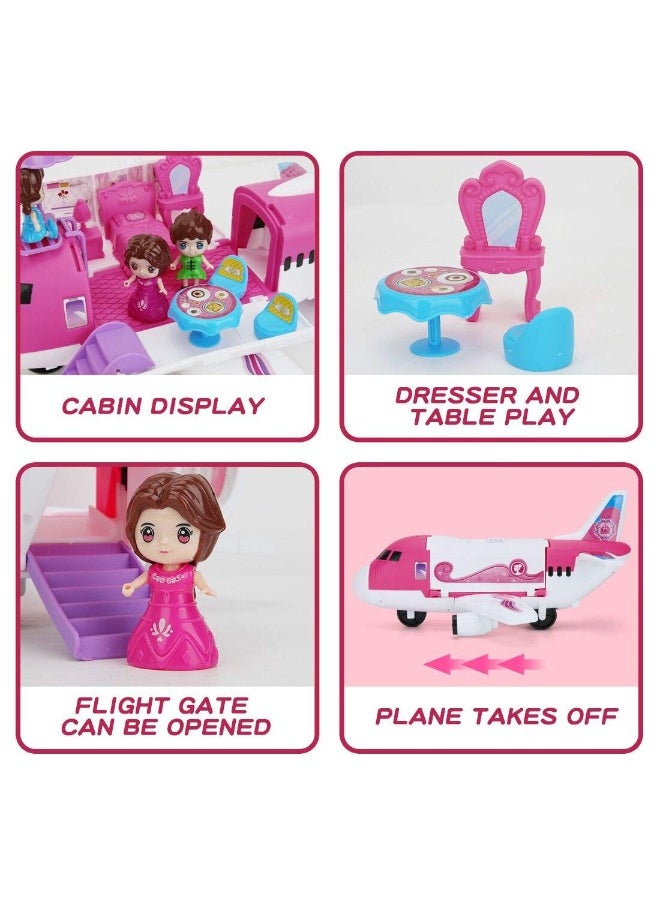 Airplane Toys Transport Cargo Play Set with Beauty Dresser Table, Pink Princess & Stickers, Helicopter Toy for Girls