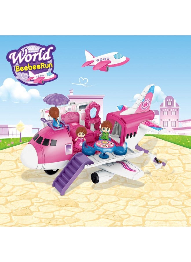 Airplane Toys Transport Cargo Play Set with Beauty Dresser Table, Pink Princess & Stickers, Helicopter Toy for Girls