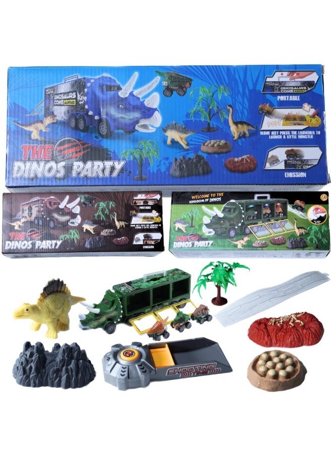 Dinosaur Toy For Boys - Dinosaur Toys Truck With Dinosaur Cars Set with Lights, Music, Sound,Dinosaur Car Launcher Track for Boys Age 3 4 5 6 7 8 Year Old/Dinosaur Kids Toys Gift