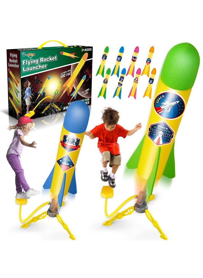 Rocket Launch Toys For Kids Age Of 3, 4, 5, 6, 7, 8 Year Old Boys & Girls, 2 Pack Rocket Launchers With 8 Colorful Foam Rockets, Top Outdoor Game, Ideal Christmas & Birthday Gift